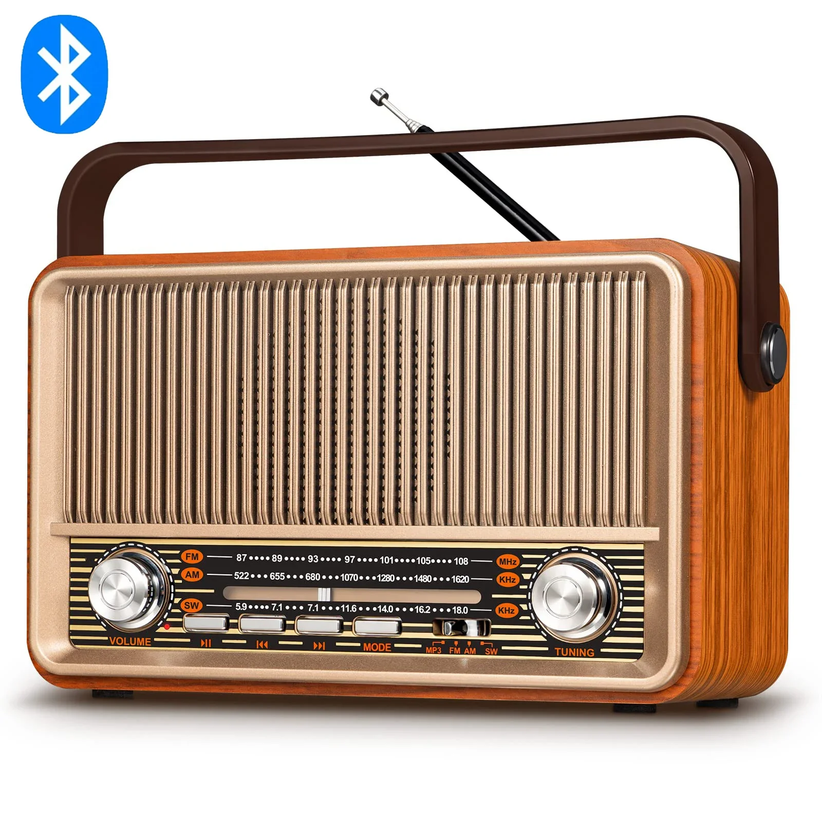 

Portable Wooden Retro Bluetooth Speaker Radio FM / AM / SW Card TF USB MP3 Music Player