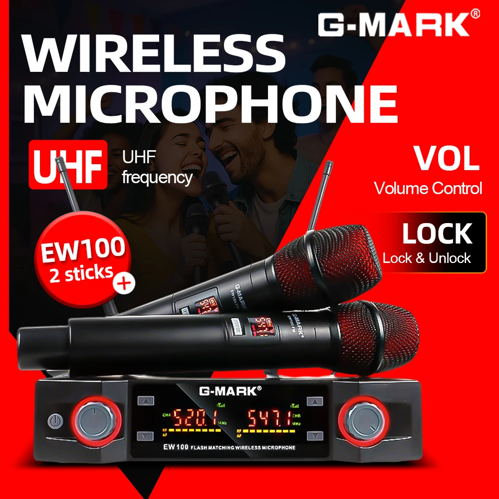 

Беспроводной микрофон G-MARK EW100, профессиональный портативный микрофон UHF для караоке, с регулируемой частотой, 50 м, для вечеринок, шоу, сцены, свадеб