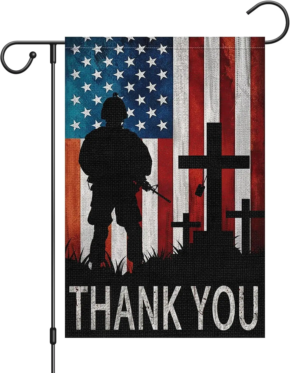 Memorial Day Garden Flag 12x18 Inch Double Sided Burlap American Soldier Cross Thank You Patrioctic Outside Yard Decoration  GGO