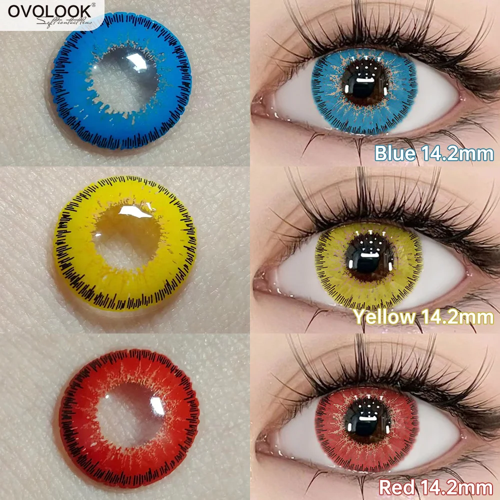 OVOLOOK-Anime Lenses 10 Color Contact Lenses for Eyes Big Eye Lenses Blue Red Green Pink Purple Lenses Yellow Eye Lenses Yearly