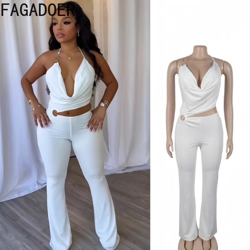 

FAGADOER Sexy Hollow Bodycon Jumpsuit Women Halter Deep V-neck Sleeveless Backless Rompers Female Streetwear Overalls 2025 New