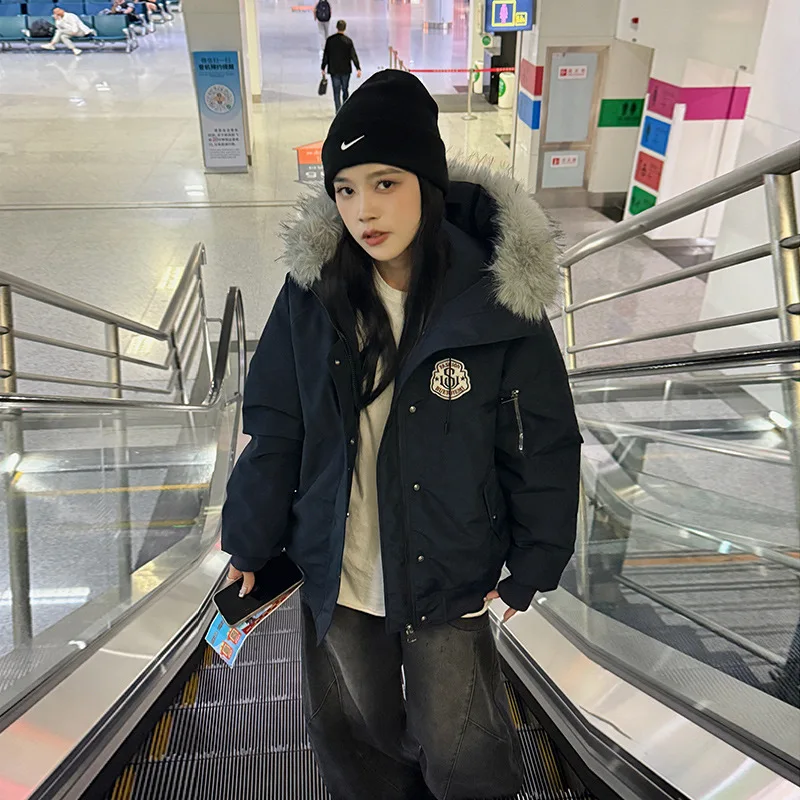 معطف الشتاء الرجعية المرأة مقنعين أسفل سترة الفراء طوق تنوعا ملابس خارجية سميكة البوليستر النسيج طويلة الأكمام نمط التنقل #4