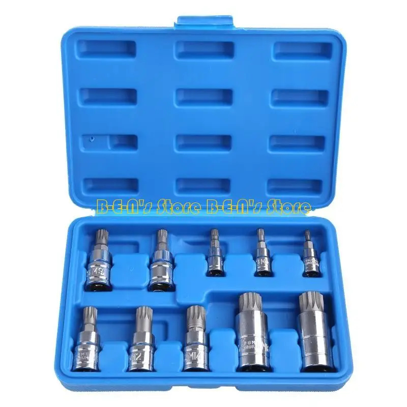 

Y1AD Professional 10 Pieces Mixed Drive Metric XZN Triple Square Spline Bit Socket Set with Carrying for Case Automotive Tool
