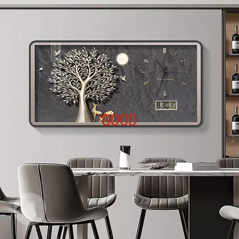 New dining room decorative painting with clock living room perpetual calendar wall clock Silent electronic clock