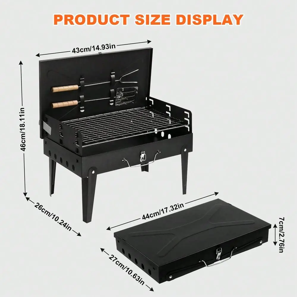 

Charcoal BBQ Grill Kit, Foldable Camping Grill For Outdoor Cooking, Compact Design With Barbecue Tools, Perfect For Beach, Back