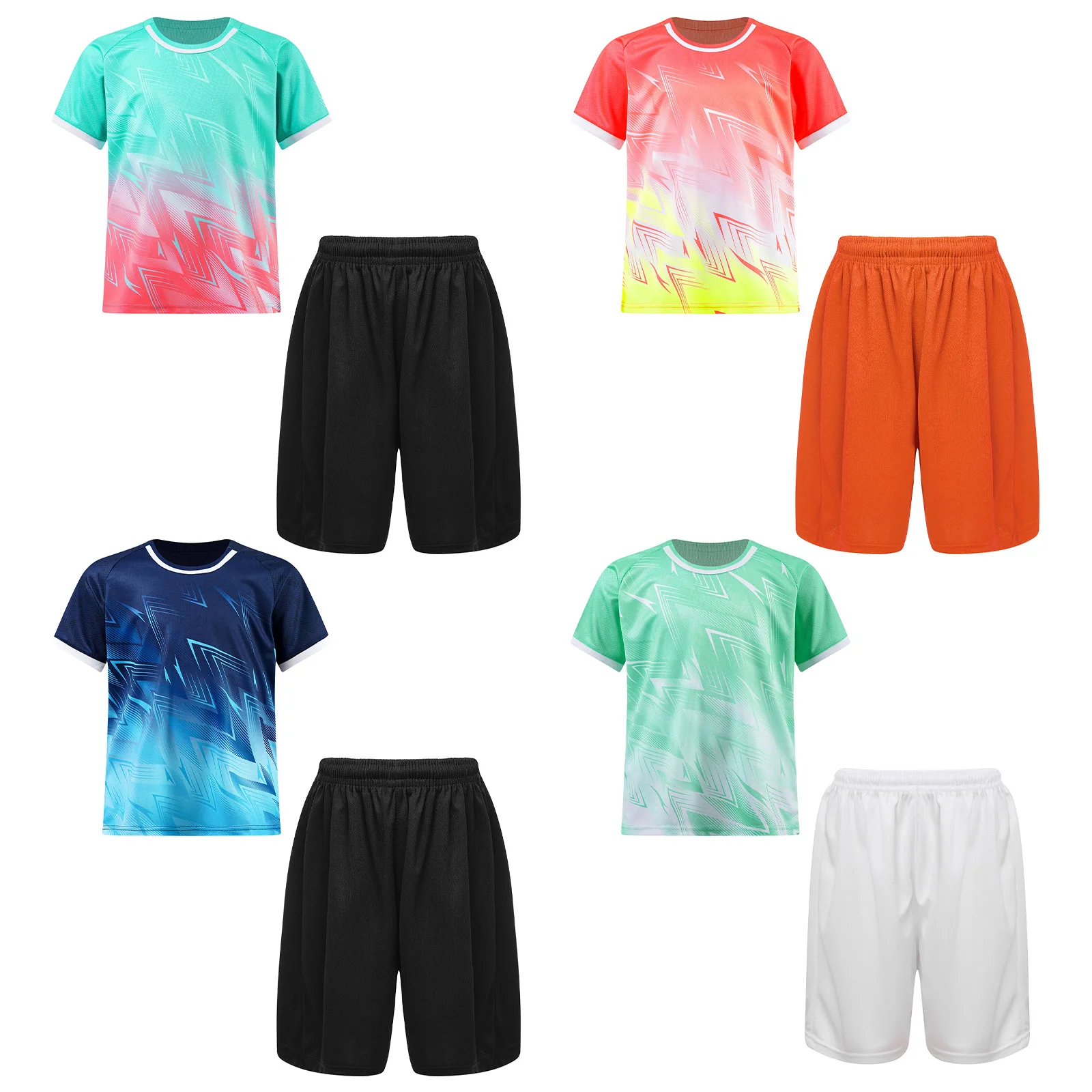 

Детская футбольная форма для мальчиков, спортивный костюм для футбола и баскетбола, футболка с короткими рукавами реглан и градиентным принтом, эластичные шорты на шнурке