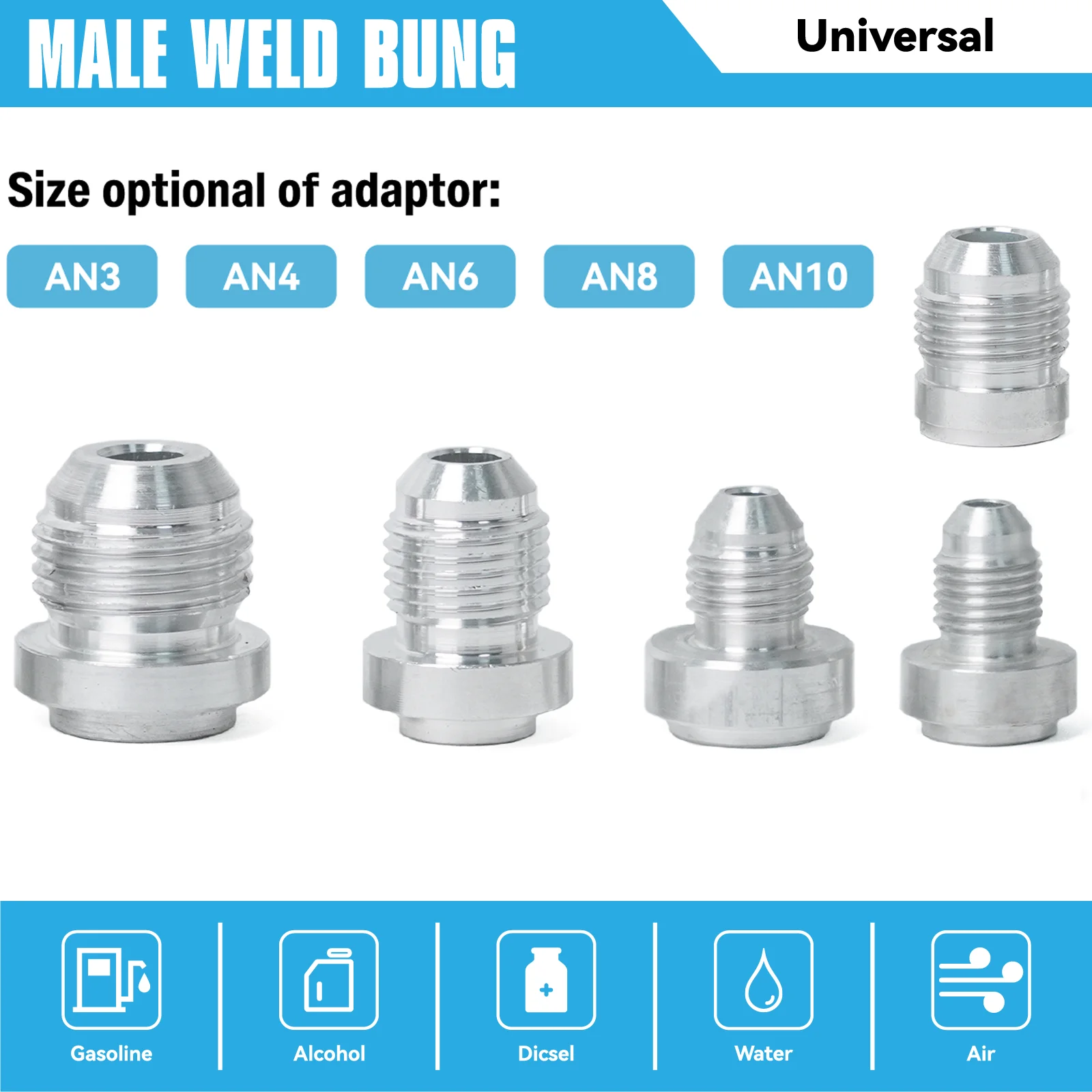 

Aluminum Fuel Tubing Connector AN4 AN6 AN8 AN10 AN12 AN16 AN20 Straight Male Weld On Fittting Bung Nut Hose Fitting Accessories