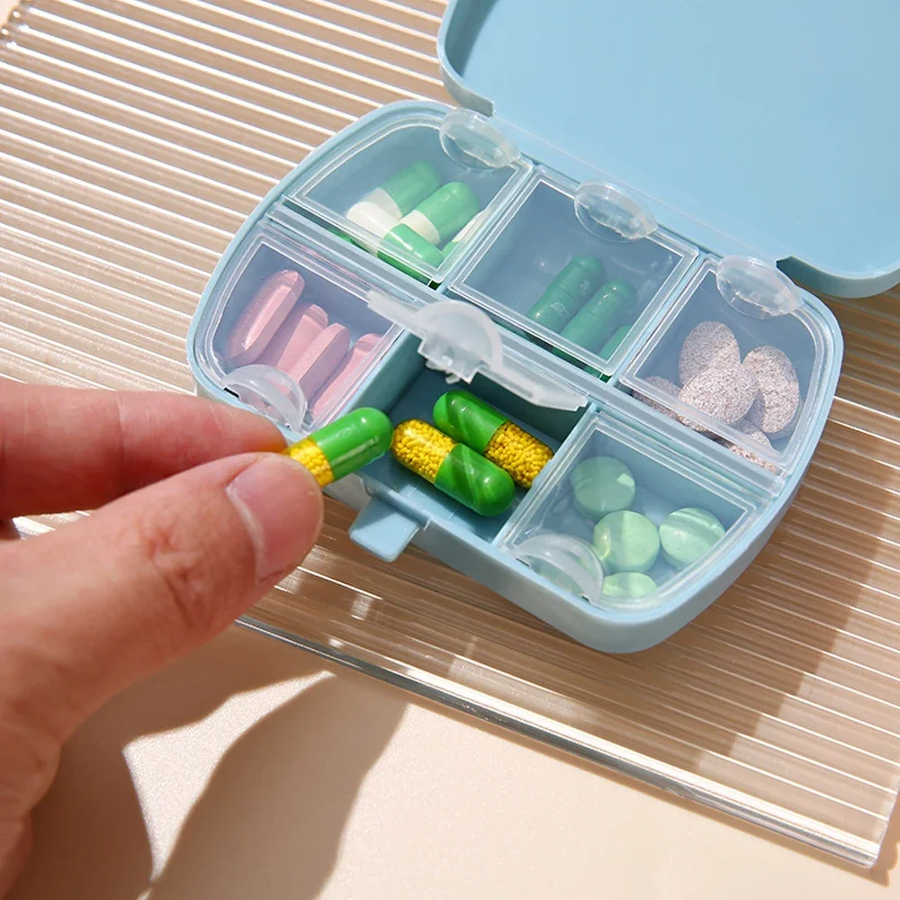 1PCS 6 Compartment Pill Box, Moisture Proof Pill Case, Travel Pill Organizer for Pocket Purse, Daily Portable Vitamin Box