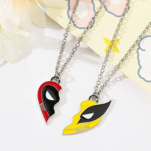Marvel Movie Keychain Set for best friends, Deadpool and Wolverine Necklace, Split Heart Matching Pendant, Accessories Fans, 2PCs 8 Main Sales Necklace Heart - №5