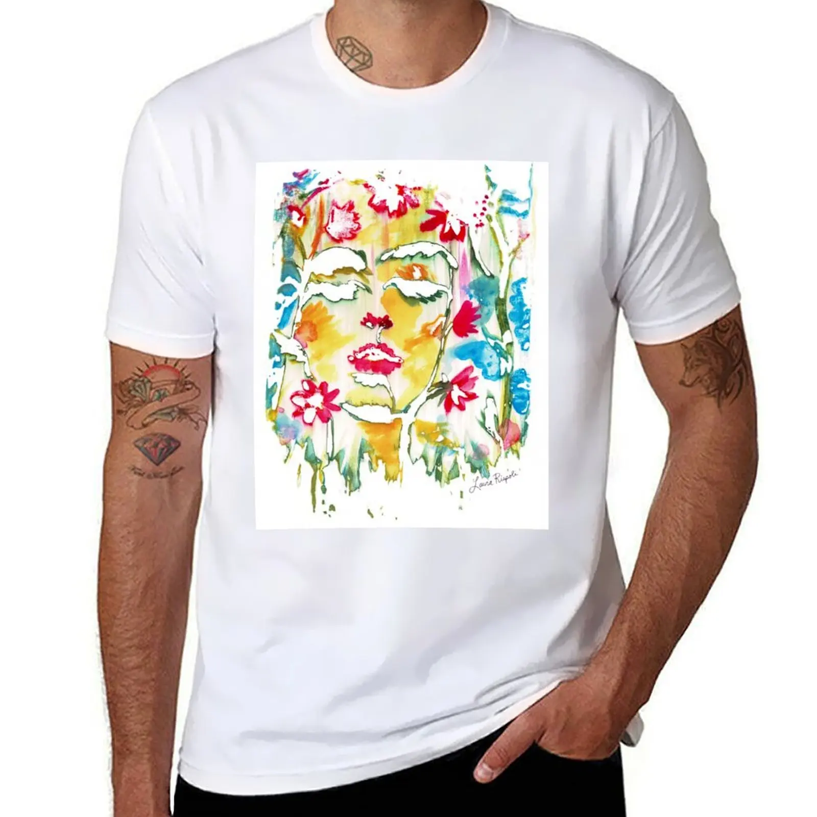

Flower Face Illusion painting by Laura Rispoli T-Shirt man t shirt designer t shirt for man 100 percent cotton T-Shirt