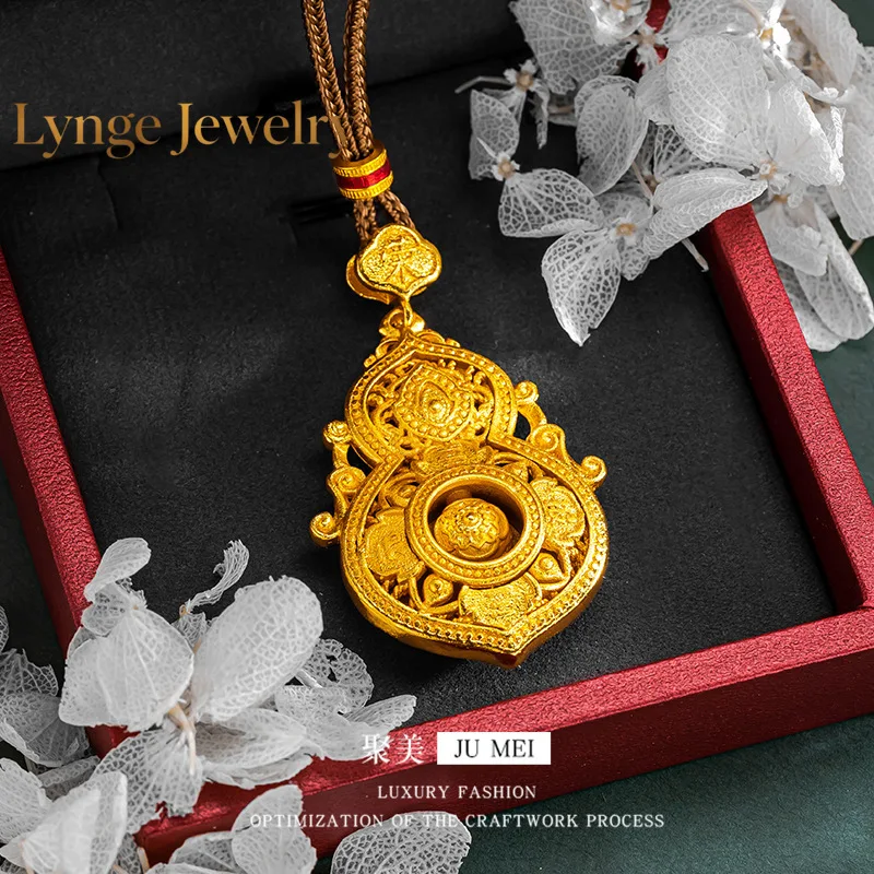 

Lynge Jewelry Ancient method 24K real gold blessing double full pendant hollow good news 9999 silk blessing gourd fortune bead