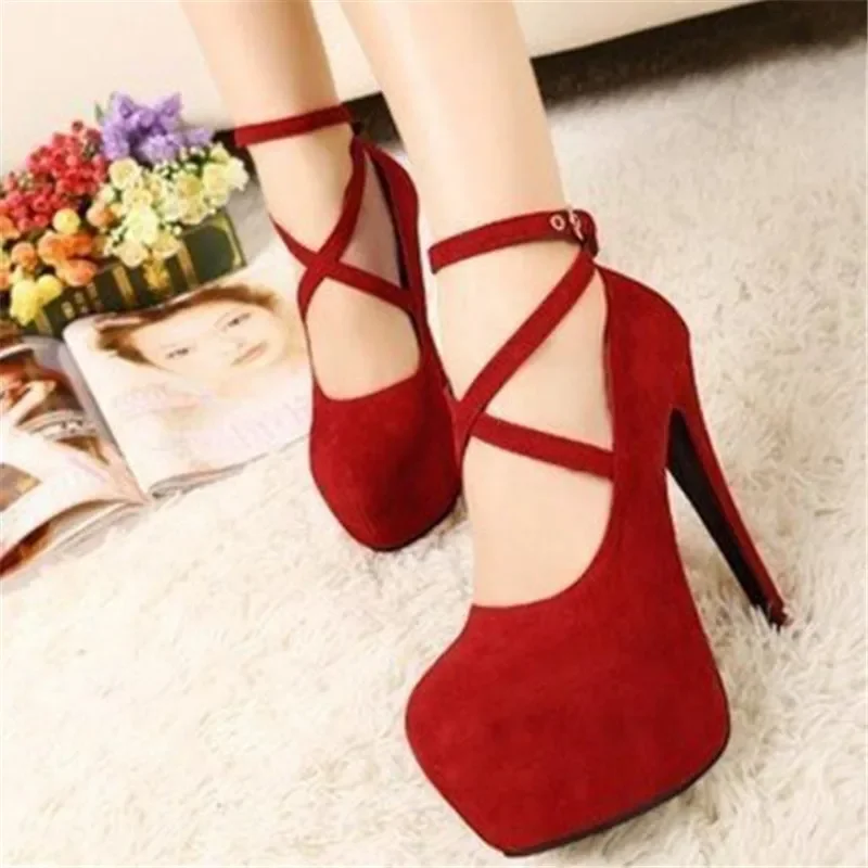 Korean version of the new ultra high heel stiletto shoes XL fashion cross strap waterproof platform women\'s single product trend