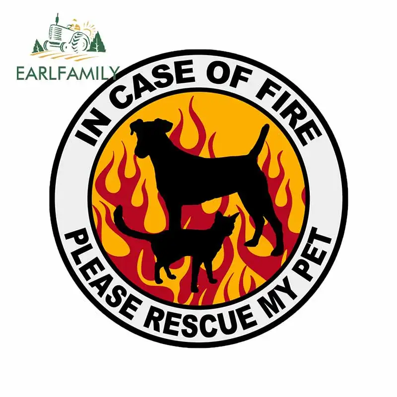 EARLFAMILY 13cm X 13cm For In Case Of Fire Cat Dog Personality Creative Stickers Body For Car Waterproof Decoration Car Decals