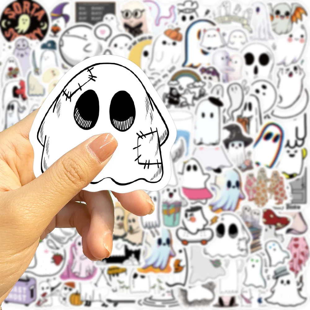 100pcs Cute Ghost Stickers, Funny Ghost Stickers  Waterproof Vinyl Small Stickers for Water Bottle, Laptop