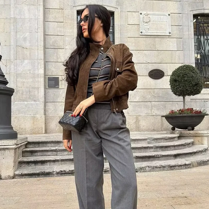 Women's New Autumn Jackets Fashion Pocket Loose Short Women's Coats Autumn Street Chic Warm Long Sleeve Youth Outerwear