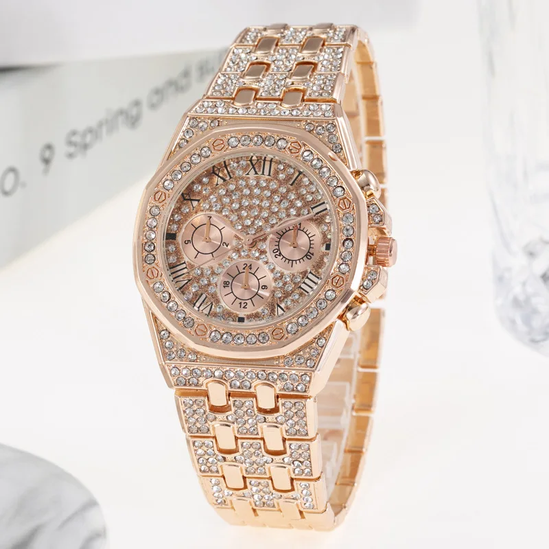 2022 Reloj Hombre Ice Out Watches Luxury Business Yellow Gold Watches Men Full Rhinestone Quartz Wristwatches Male Clock