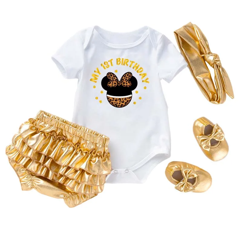 Bebê recém-nascido Gold Mouse Traje Roupas, Macacão de Algodão Infantil, Bloomers, Shorts, Ternos para Toddler Aniversário Roupas