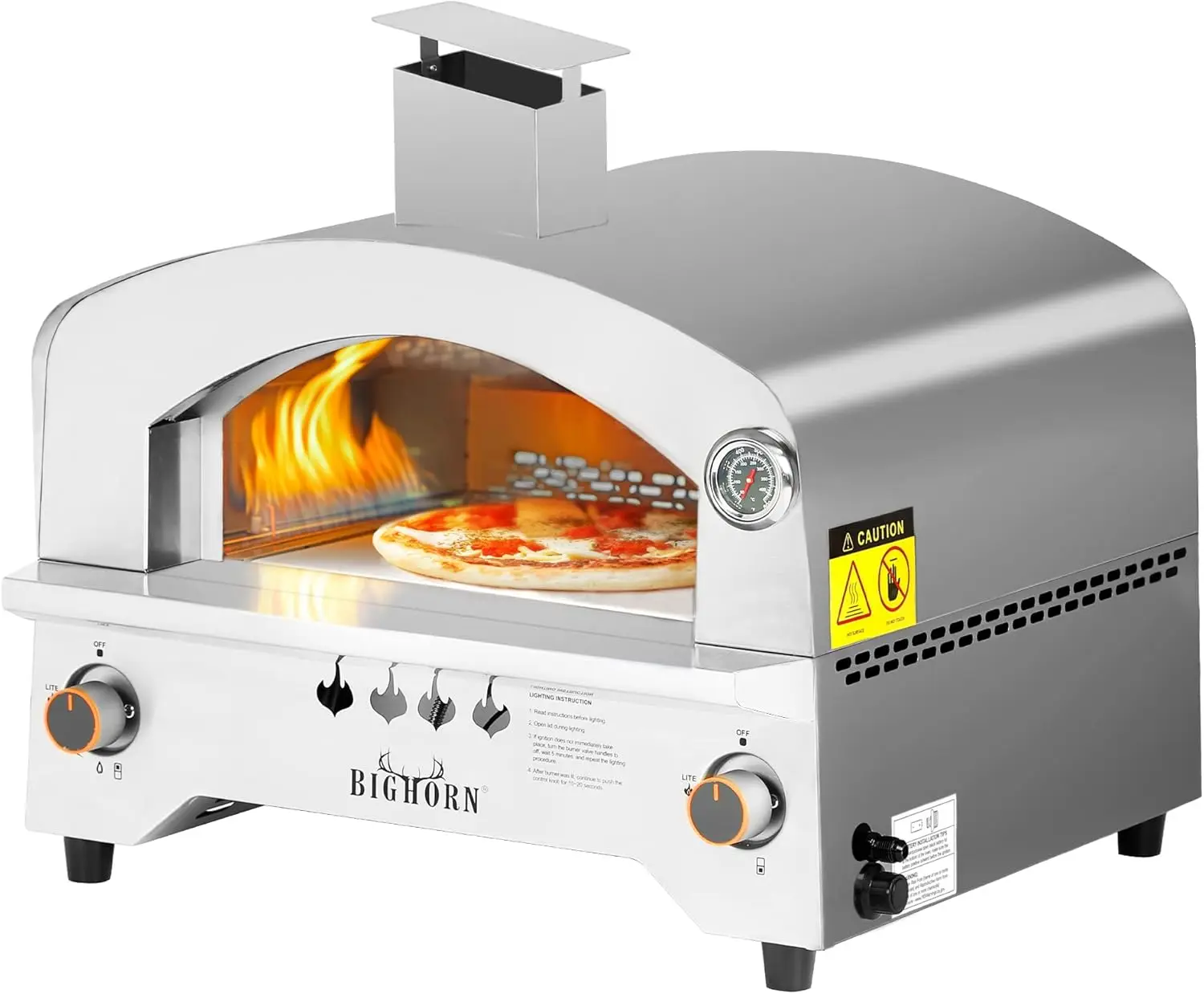 Gas Pizza Oven, Portable Propane Oven With 13 Inch Stone, Stainless Steel Maker For Outdoor Cooking