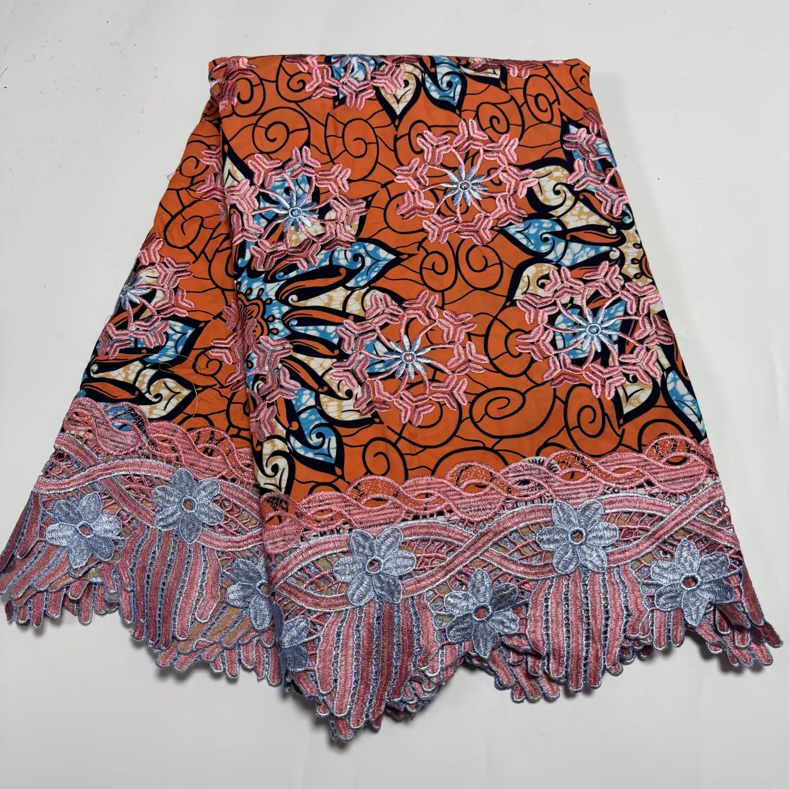 Tela de algodón con encaje de cera, tela estampada de cera guipur, bordado, encaje de cera africano, Ankara de algodón para vestido de mujer, 6 yardas