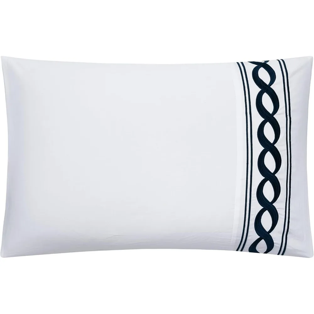 طقم لحاف فاخر من الساتين القطني المطرز مكون من 3 قطع قابل للعكس - مقاس كامل/الملكة، أبيض #6