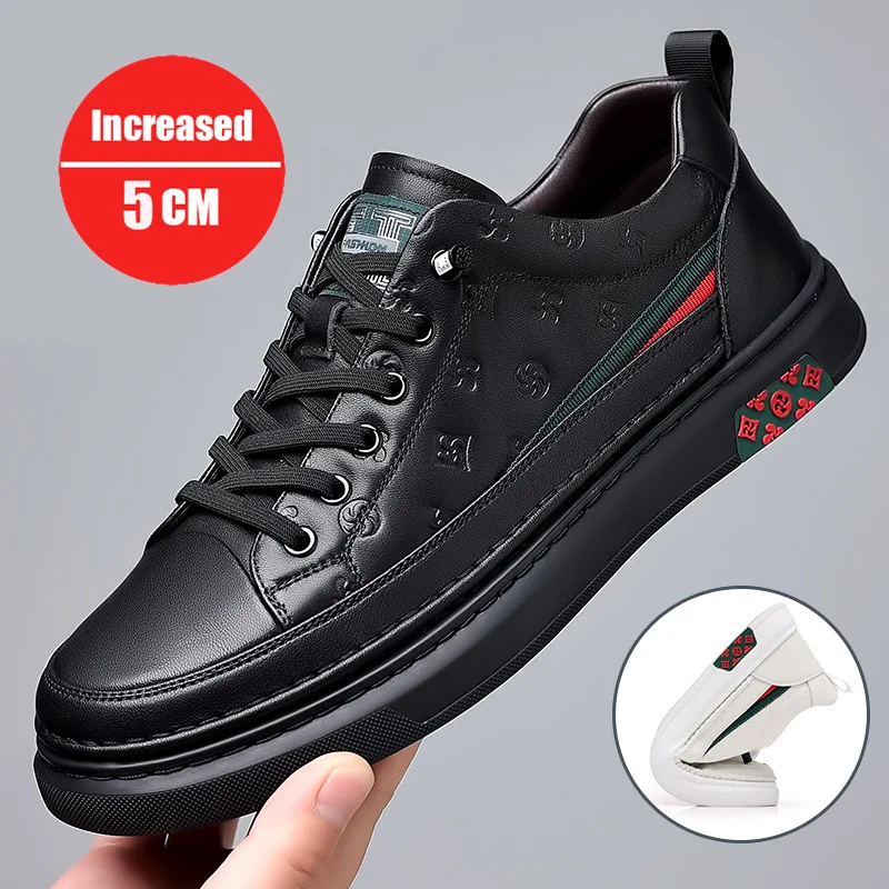 

Genuine Leather Sneakers Elevator Shoes Men Breathable Sports Casual Shoes Men's New Hidden Inner Heightening Shoes 8cm