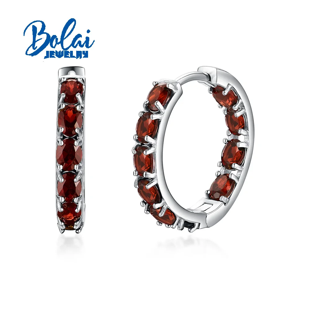 Bolai,Natural Red garnet oval 3*4mm gemstone earrings 925 sterling silver classic fashion women fine jewelry