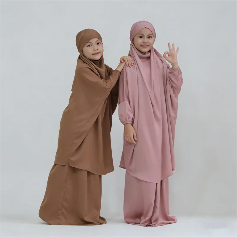 

Детский мусульманский комплект из 2 предметов: платье для намаза, джеллаба, абайя, одежда в стиле Дубай/Турция, исламская одежда, хиджаб, скромный наряд для Рамадана, джалабия, кафтан