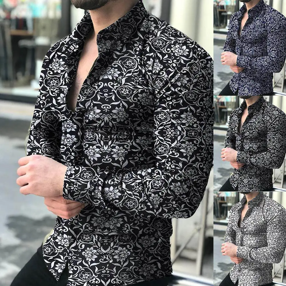 

Men's Long Sve Printed irt Casual Floral Slim Fit Collar Regular Thin Special Wide Edition Autumn Faion irt