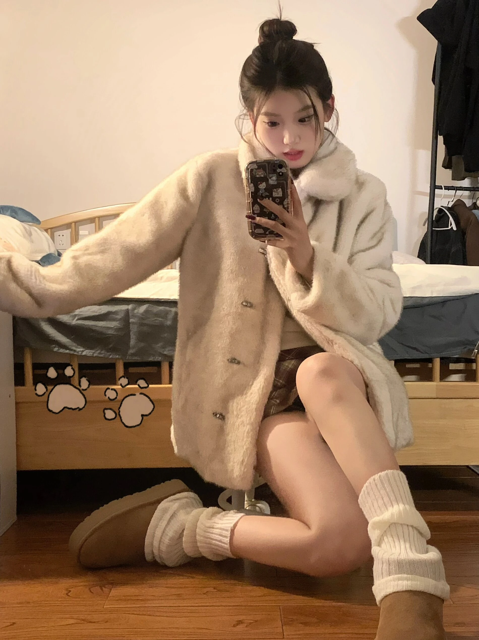 

Ning 2025 New Women's ort Sle Faux Mink Jaet Premium Feel Slimming Quali Plu Cotton Winter Top Coat