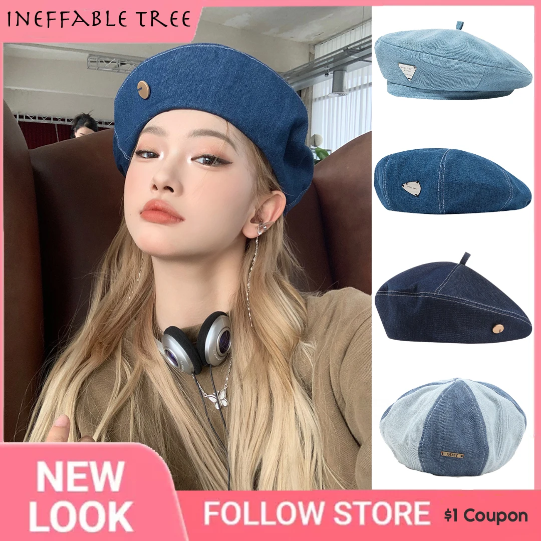 Y2K Women Denim Berets Hats Summer Jeans Beret Painter Hat Female Caps Elegant Lady Girls Octagonal Boinas Para Mujer Bonnet