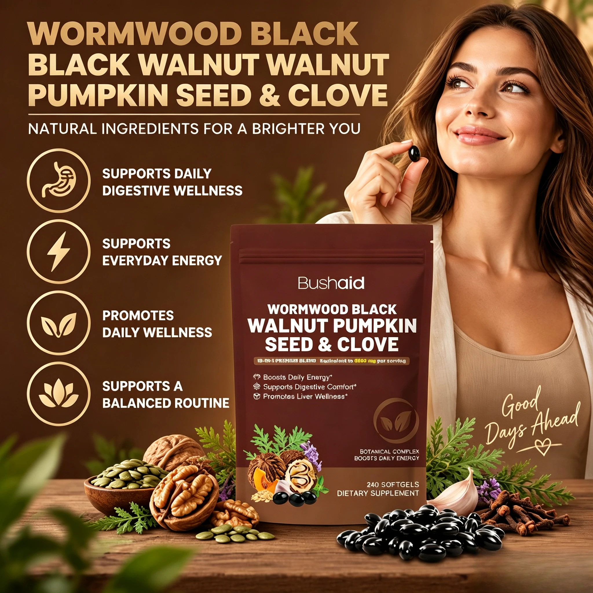 Wormwood Black Walnut Pumpkin Seed&Cloth Softgels for Digestive & Metabolic Comfort Gastrointestinal Body Management 240 Pcs