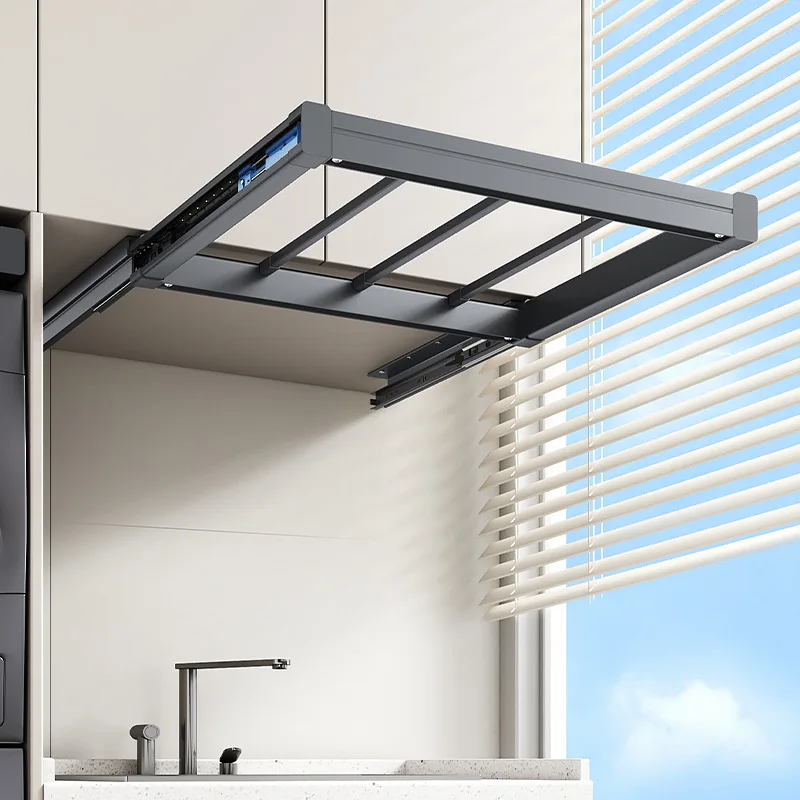 

Washing machine pull hanger invisible drying rack above balcony ultra-thin household wardrobe built-in pants rack telescopic sli