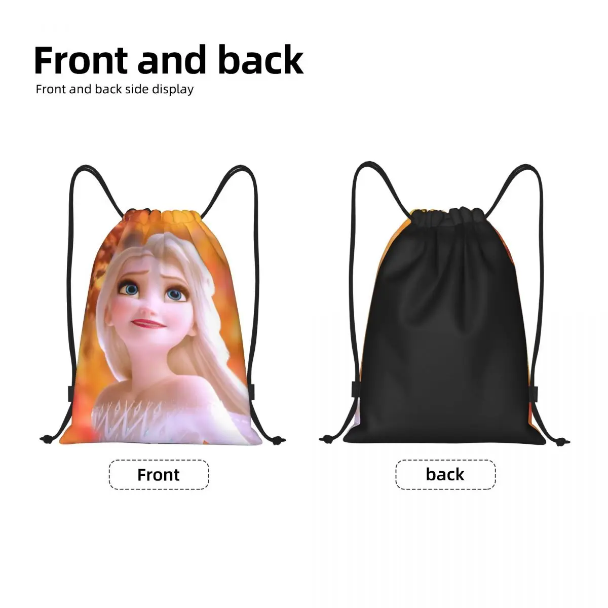 Custom Anime Frozen Elsa Princess Drawstring Bags Women Men Foldable Sports Gym Sackpack Animated Movie Shopping Backpacks