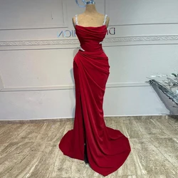 Customized Evening Dresses Classic Formal Intricate Jersey Ruched Pleat Straight Spaghetti strap Long Dresses High quality