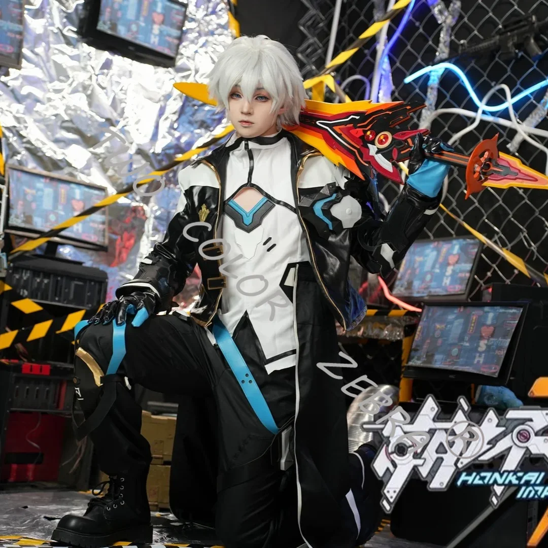Kevin Kaslana Cosplay Costume Game Honkai Impact 3 Cos Suit Black Knight Set Long Coat Top Armor Belt Gloves and Accessories view 3