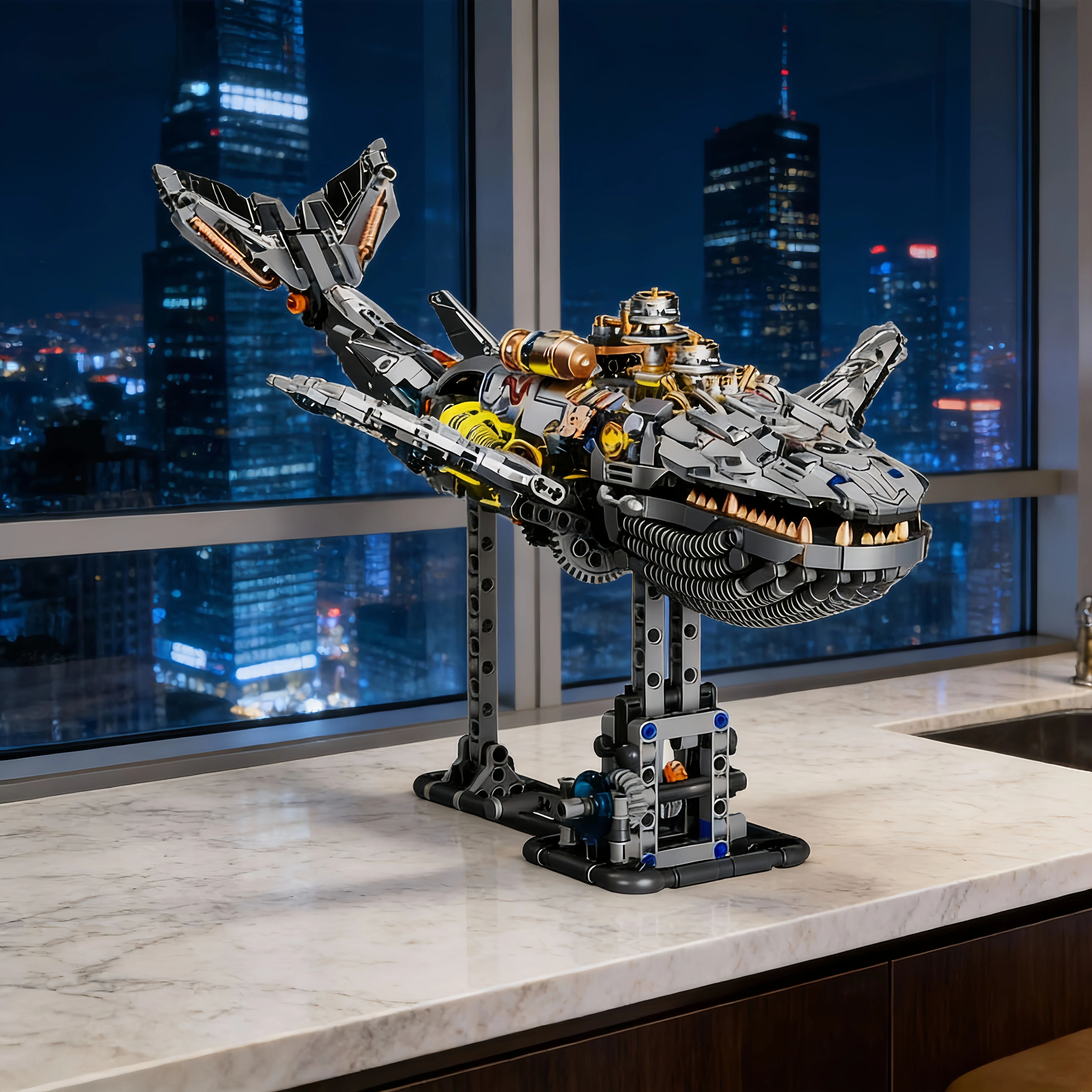 

MOC механический кит, строительный блок, модель, украшения, детские развивающие собранные игрушки для детей, праздничные подарки