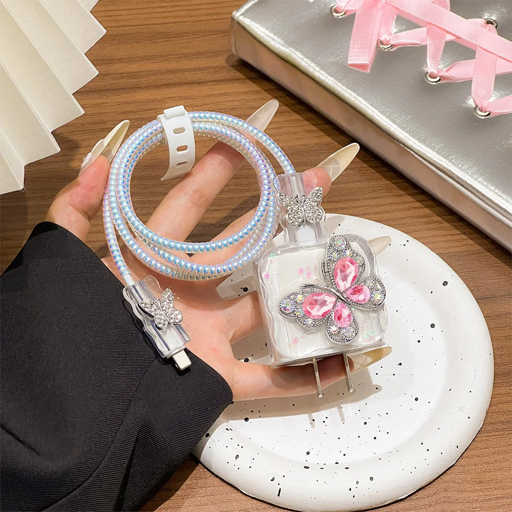 Colorful Butterfly Charging Data Cable Protector Cover  Winder Accessories for iPhone 16 18/20W Fashion Charger Protective Case