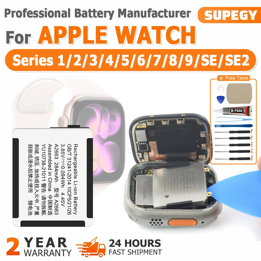 Battery For Apple Watch Series SE 1 2 3 4 5 6 7 8 9 Bateria For IWatch S1 S2 S3 LTE S4 S5 S6 S7 S8 S9 38/40/41/42/44/45/49mm