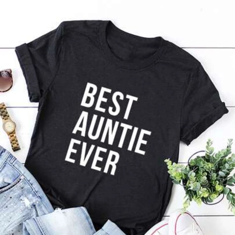 Best Auntie Ever Print Aunt Shirt Fashion Summer Tops Women T-Shirt Gift for Girl Summer Short Sleeve Loose Sport Casual Tops