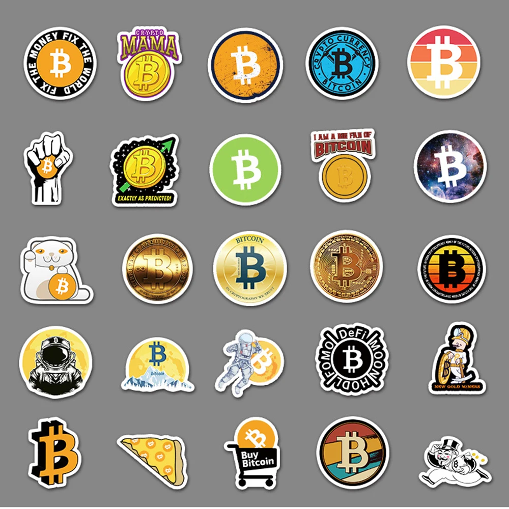 50 pièces Bitcoin crypto monnaie virtuelle BTC autocollants décalcomanie enfants jouets bricolage ordinateur portable Skateboard bagages téléphone dessin animé autocollant cadeaux