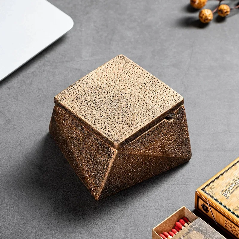 Nordic Quadrilateral shape Cement Ashtray, Home Living Room Office Decoration, Creative Ashtrays, Desktop Hotel Decorations, 1Pc