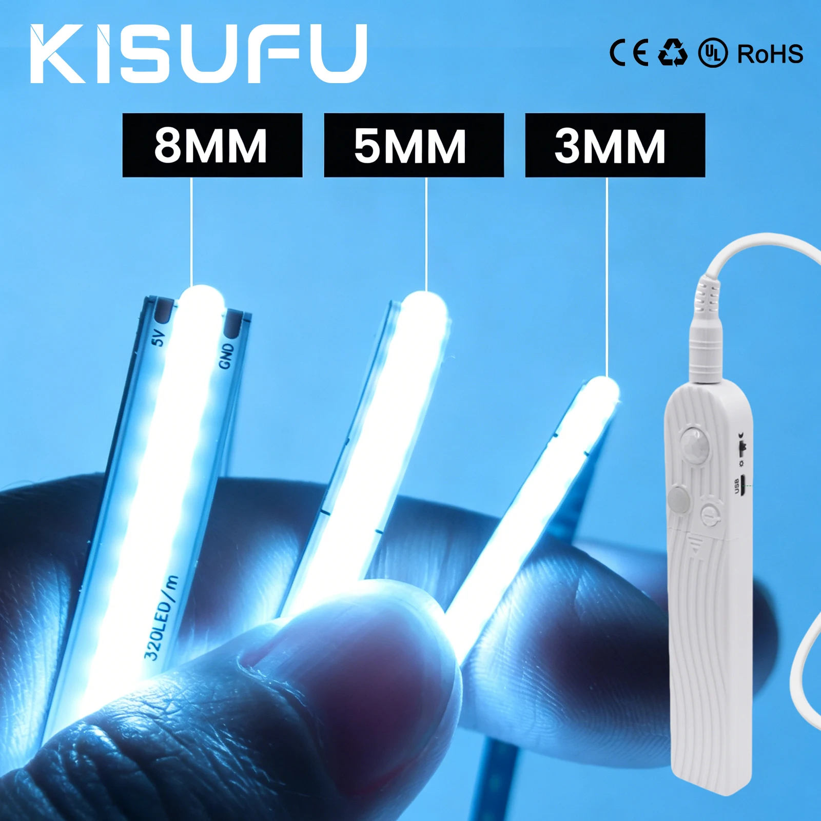 

Motion Sensor 5V COB LED Strip 3mm 5mm 8mm PCB Blue White Natural Warm Red USB Power Cabinet Wardrobe Kitchen Night Light Decor