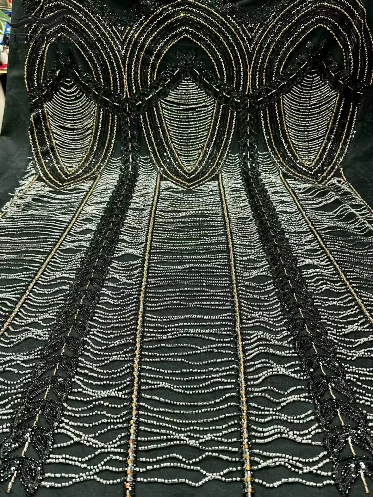 Madison 5 Y Luxury African Sequins Comb Beaded Lace Fabric 2026 Nigerian French Mesh Lace Fabric for Sewing Women Wedding Dress