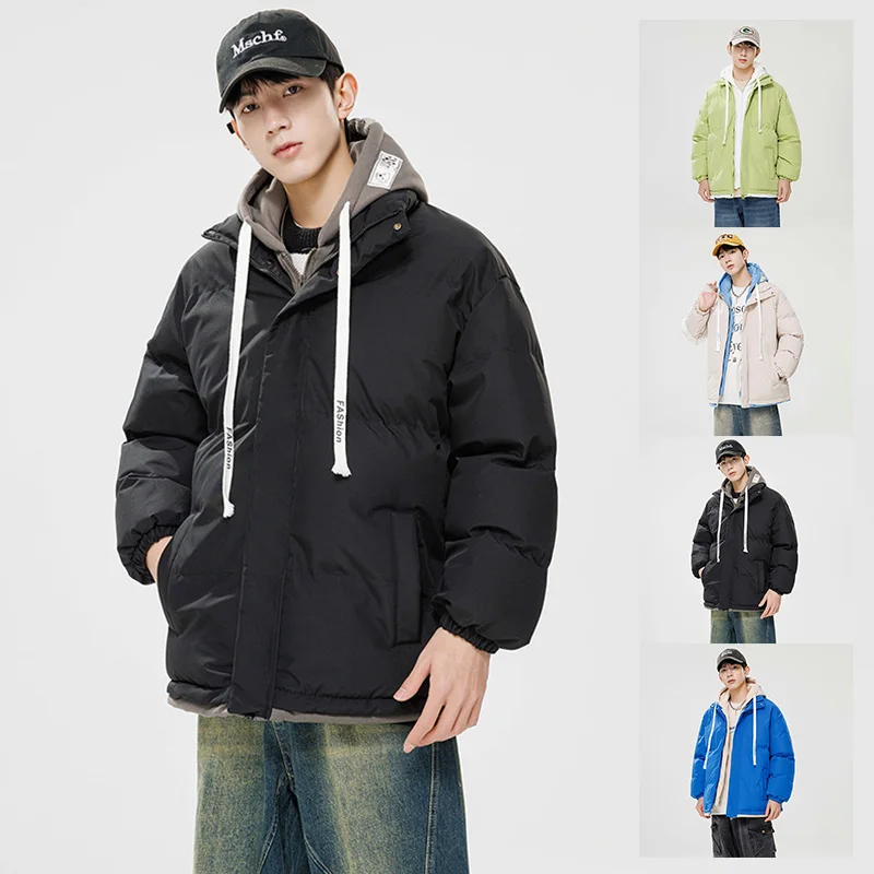 

Мужская утепленная хлопковая куртка с капюшоном, свободная повседневная верхняя одежда, модное пальто-пуховик для пар, молодежное зимнее пальто