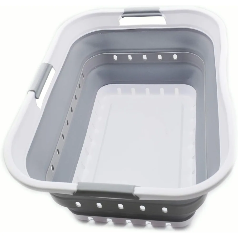 Cesta de lavanderia dobrável de 42L (11 galões) - Recipiente/organizador de armazenamento dobrável - Cesto/cesta que economiza espaço