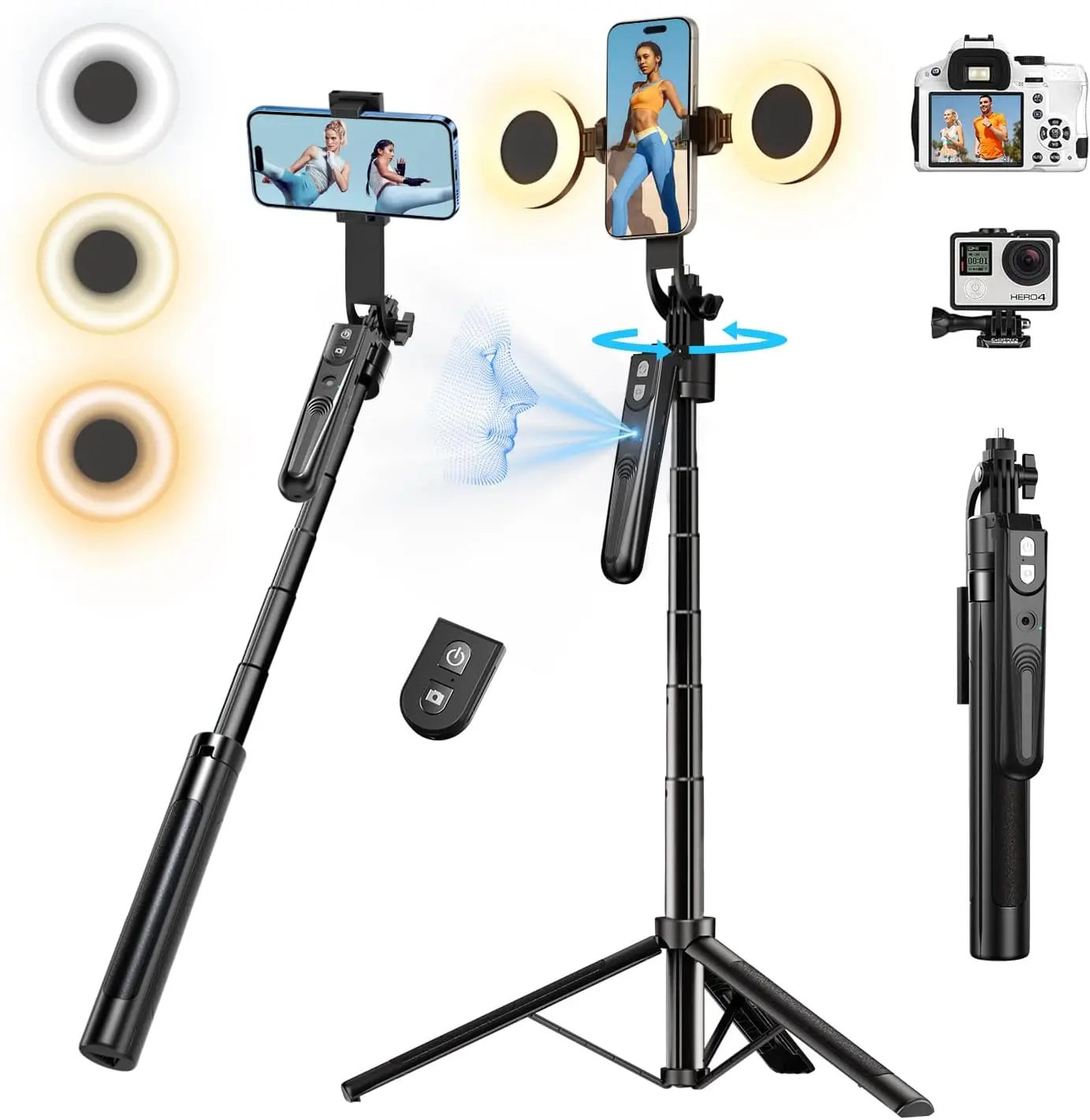 

Auto Face Tracking Tripod with 360 Rotation Stand, 70.9" Ai Motion Tracking, Selfie Stick Rotation with Remote, Motion S