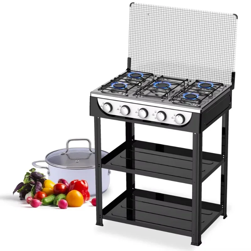 Commercial kitchen gas cooker Free standing 5 burner cooktop with iron cover LPG gas powered portable outdoor installation