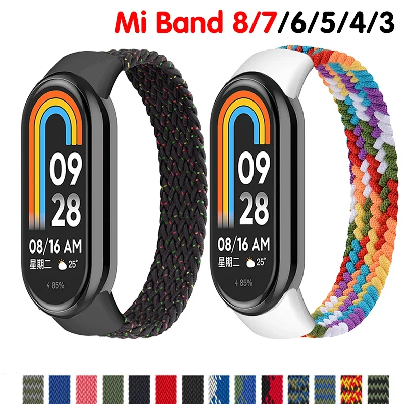 Xiaomi Mi Band 4,3,5,6,7,8,6,5用のナイロン編組ストラップ