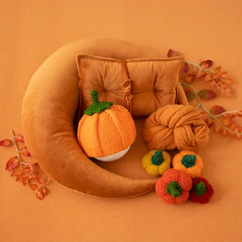 Newborn Baby Photography Props Creative Pumpkin Halloween Set Hat Moon Pillow Wrap Amtumn Studio Shooting Photoshoot Props