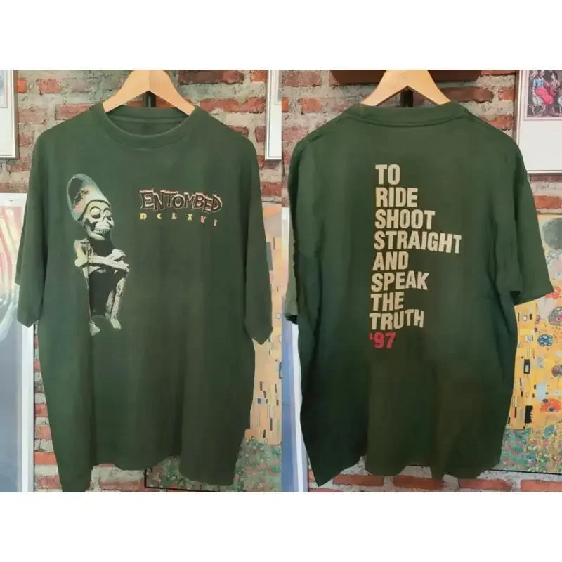 Camiseta Entombed Band Dclxvi Tour Rock Forest Green de algodón para adultos